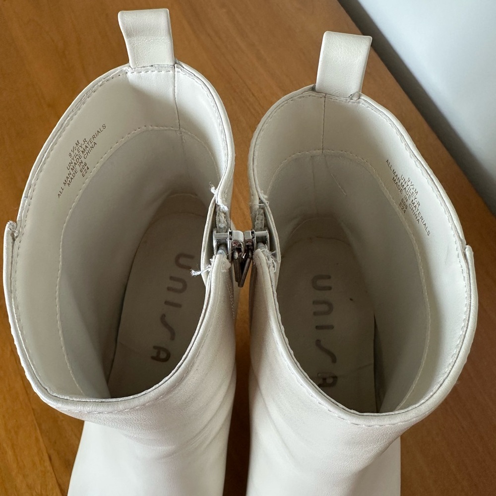 Unisa Cream Kitten Heel Foux Leather Side Zipper Ankle Booties- Chic & Timeless - Picture 6 of 9